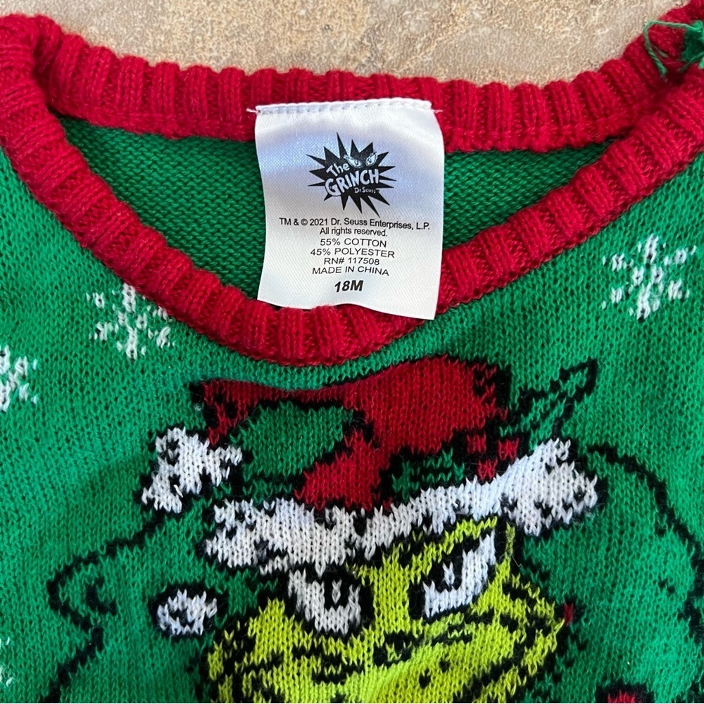 The Grinch “Define Naughty” Pullover Sweater Green Red Size 18 Months - Picture 2 of 3